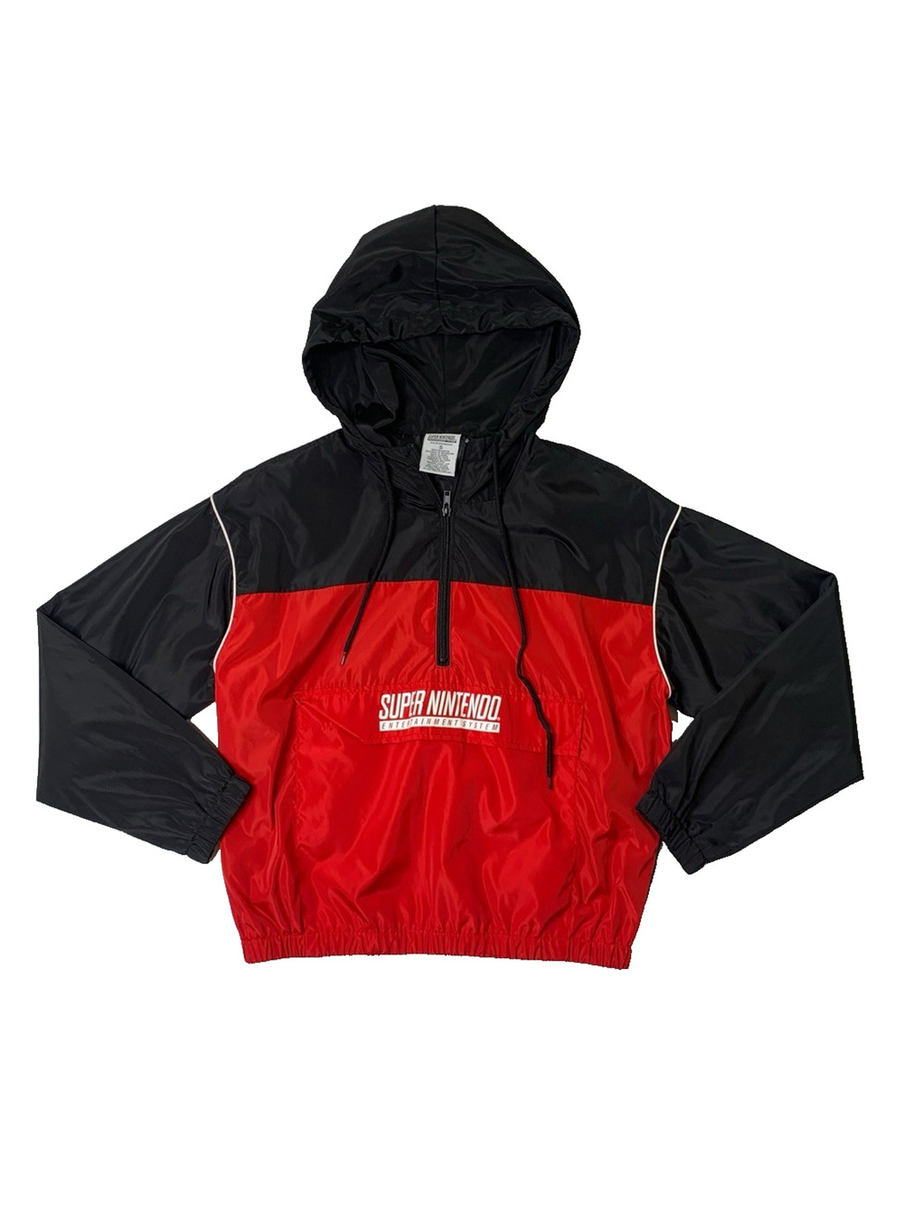 Super Nintendo Jacket Mens S Small‎ Windbreaker Half Zip Pullover Hooded Geek